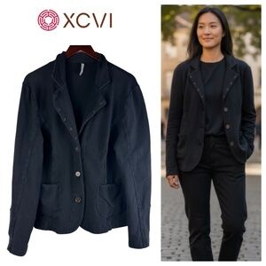 XCVI Jacket Blazer Coat Sz XL 14 16 Black Minimalist Career Pockets Academia